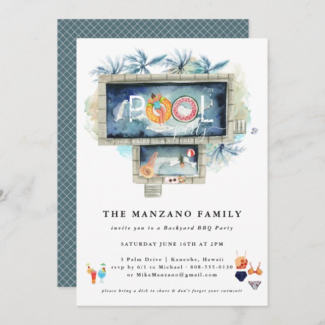 Retro Summer | Pool Party Invitation (Front/Back)