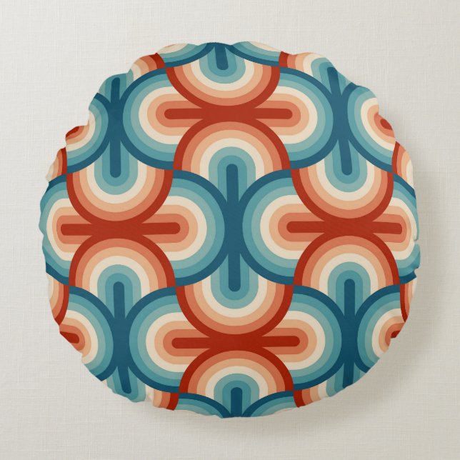 Retro Summer Rainbow Stripes Pattern Round Pillow (Front)