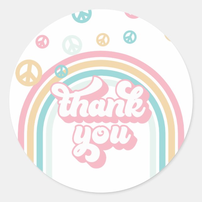 Retro Summer Rainbow Thank You Classic Round Sticker (Front)