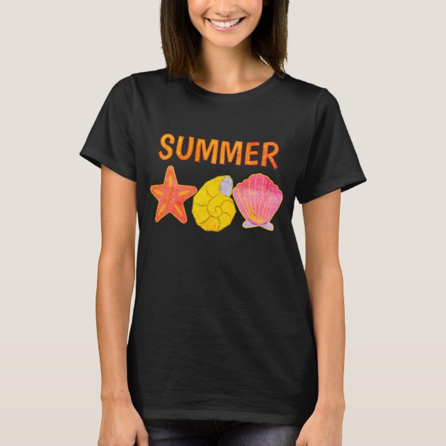 Retro Summer Seashells  T-Shirt (Front)