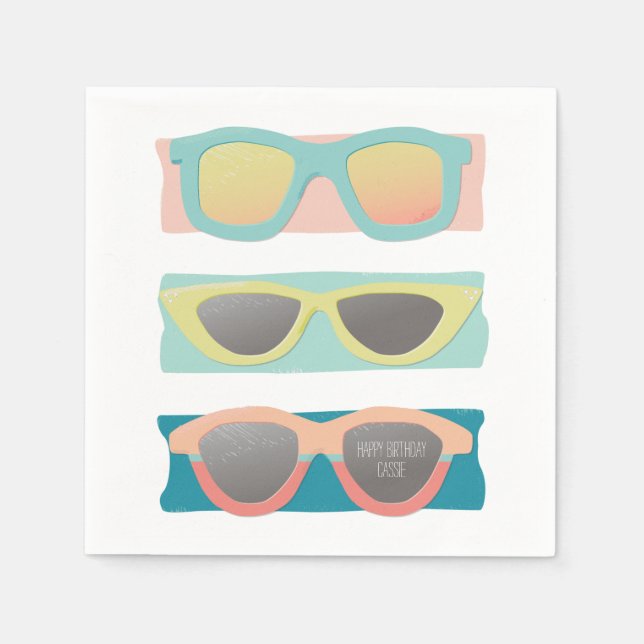 Retro Summer Sunglasses Trio Coral Napkins (Front)