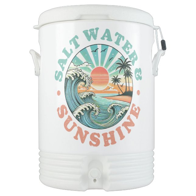 Retro Summer Vibe Salt Water & Sunshine  Beverage Cooler (Front)