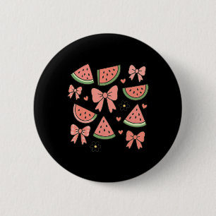 Retro Summer Vibes Coquette Bow Watermelon Summer Button