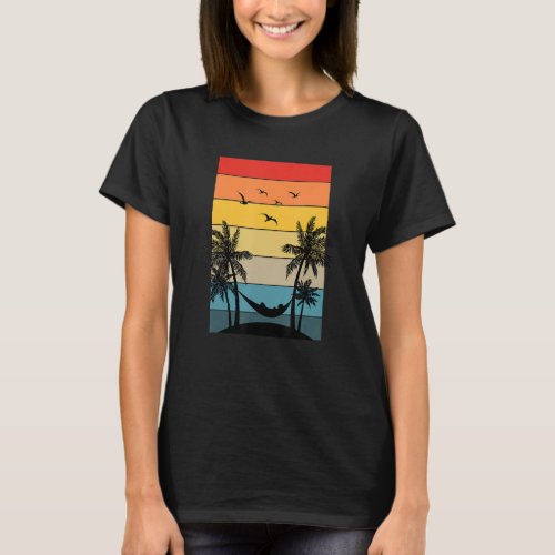 Retro Summer Vibes Hammock Palm Trees Beach Tropic T_Shirt