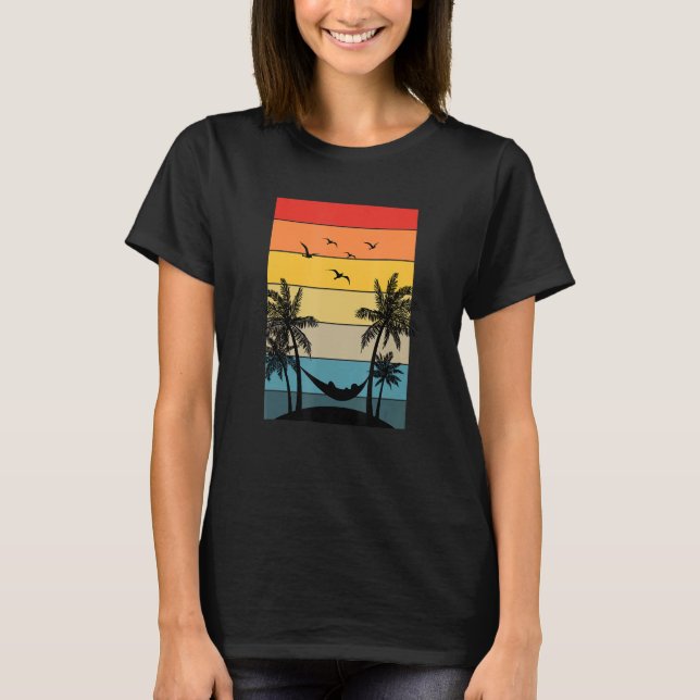 Retro Summer Vibes Hammock Palm Trees Beach Tropic T-Shirt (Front)