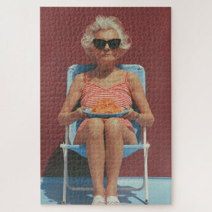 Retro Summer Vibes – Stylish Elderly Woman Portrai Jigsaw Puzzle