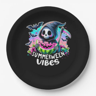 Retro Summerween Vibe Watermelon Ghost Summer Skel Paper Plates
