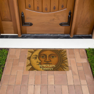 Retro Sun and Moon Add Custom Text Fiber Doormat