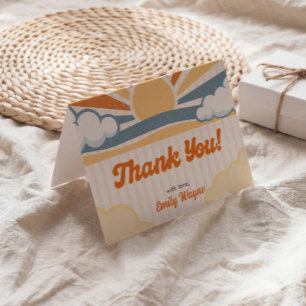 Retro Sun Baby Shower Greeting Note Letterpress Thank You Card