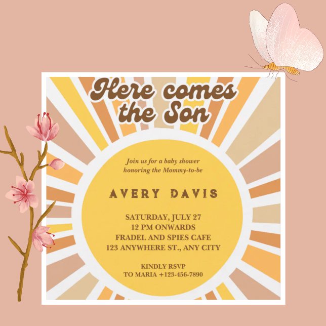 Retro Sun Baby Shower Invitation for Boy (Creator Uploaded)