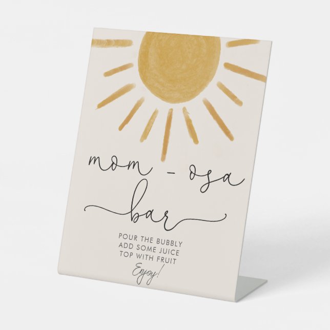 Retro Sun Baby Shower Mom-osa Bar Pedestal Sign (Front)