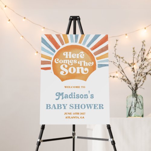 Retro Sun Boy Baby Shower Welcome Sign