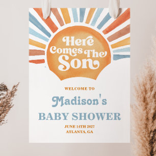 Retro Sun Boy Baby Shower Welcome Sign