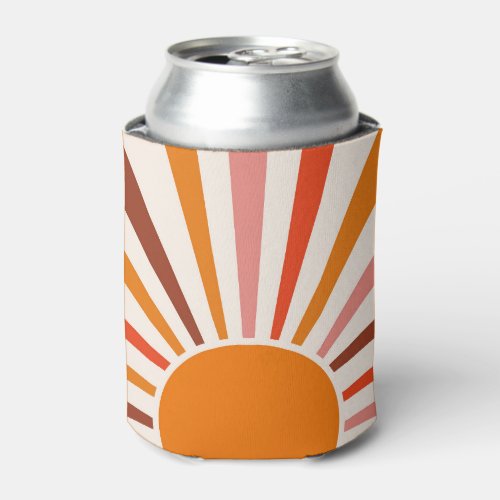 Retro Sun Burst Sunset Orange Yellow Red Pink   Can Cooler