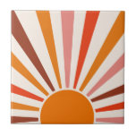 Retro Sun Burst Sunset Orange Yellow Red Pink  Ceramic Tile<br><div class="desc">Retro sun burst design in warm pink,  brown,  orange tones. Retro modern orange sunrays,  morning sunshine geometric abstract art.</div>