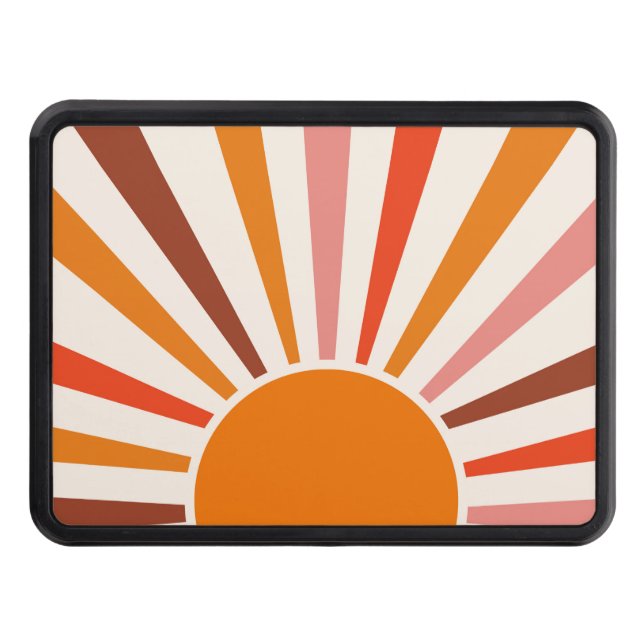 Retro Sun Burst Sunset Orange Yellow Red Pink  Hitch Cover (Front)