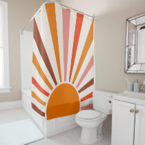 Retro Sun Burst Sunset Orange Yellow Red Shower Curtain
