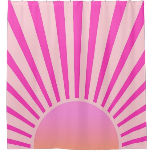 Retro Sun Burst Sunset Sunrise Hot Pink Ombre Shower Curtain