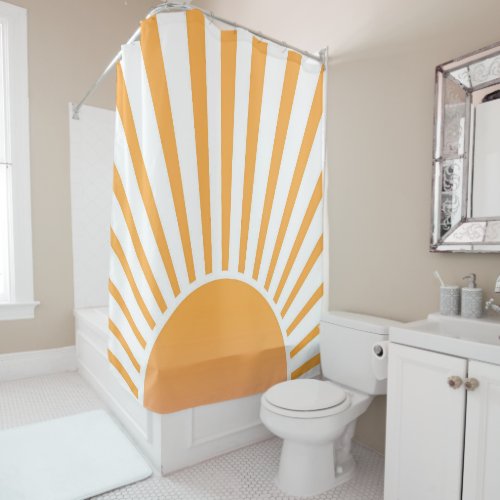 Retro Sun Burst Sunset Sunrise Orange Shower Curtain