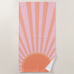 Retro Sun Burst Sunset Sunrise Pastel Pink Beach Towel