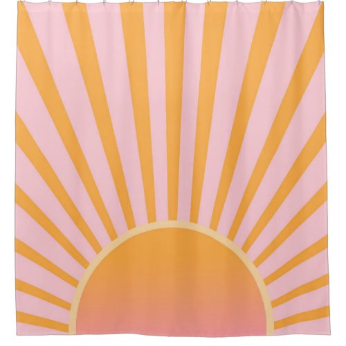 Retro Sun Burst Sunset Sunrise Pastel Pink Orange Shower Curtain