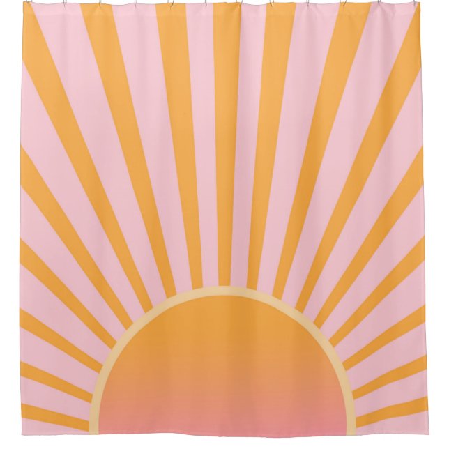 Retro Sun Burst Sunset Sunrise Pastel Pink Orange Shower Curtain (Front)