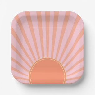 Retro Sun Burst Sunset Sunrise Pastel Pink Paper Plates