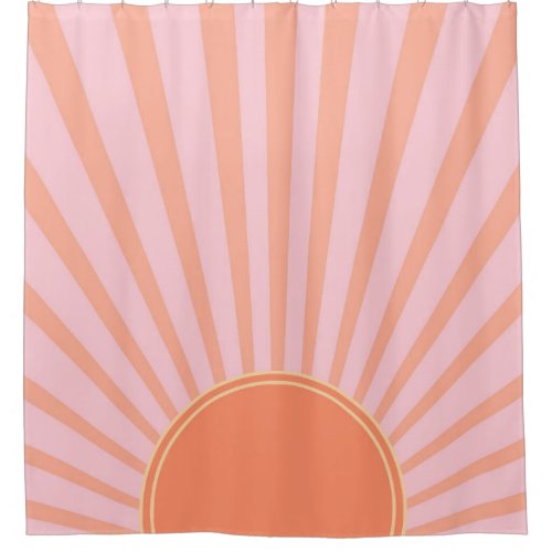 Retro Sun Burst Sunset Sunrise Pastel Pink  Shower Curtain