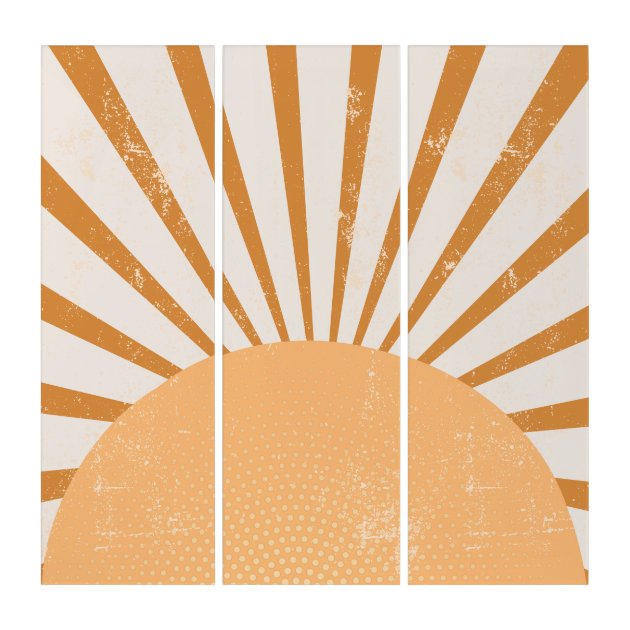 Retro Sun Burst Sunset vintage Triptych