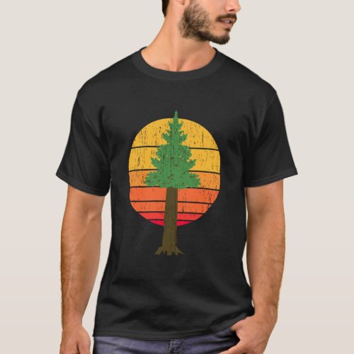 Retro Sun California Sequoia Tree Minimalist Gift  T_Shirt