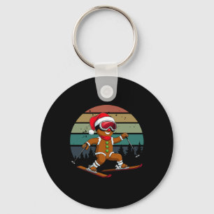 Retro Sun Gingerbread Man Skiing Santa Hat Xmas Sk Keychain