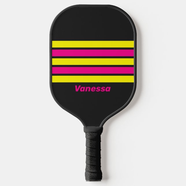 Retro Sun Glow Across Striping with Name Pickleball Paddle (Front)