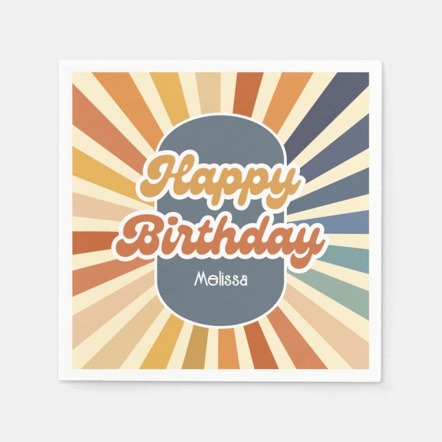 Retro Sun Groovy Wave Happy Birthday Napkins (Front)