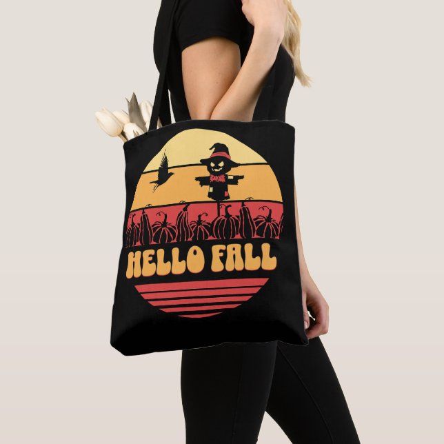 Retro Sun Hello Fall Pumpkin Patch Tote Bag (Close Up)