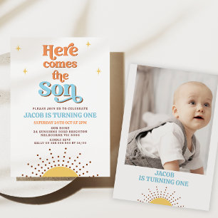 Retro Sun Here Comes The Sun 1st Birthday Invitation