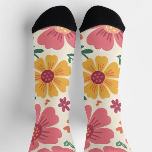 Retro Sun-Kissed Bloom & Hearts Pattern Socks