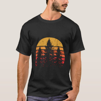 Retro Sun Minimalist Pine Tree Design - Graphic Te T-Shirt