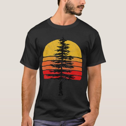 Retro Sun Minimalist White Pine Tree Illustration  T_Shirt