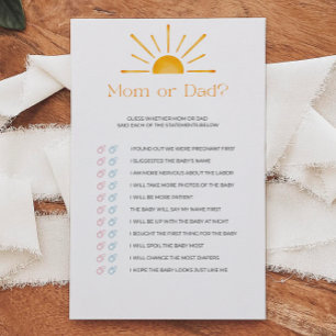 Retro Sun Mom Or Dad Baby Shower Game