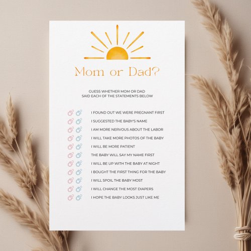 Retro Sun Mom Or Dad Baby Shower Game