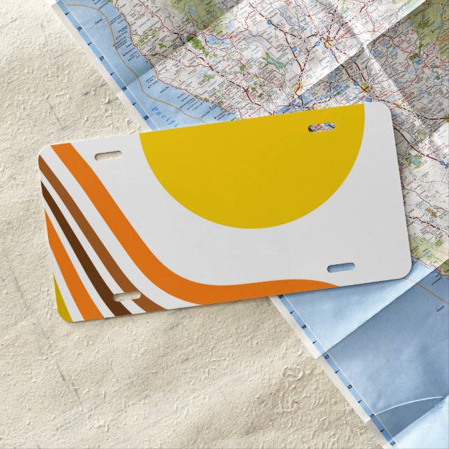 Retro Sun Ocean Wave #1 #retro #art License Plate (In Situ)