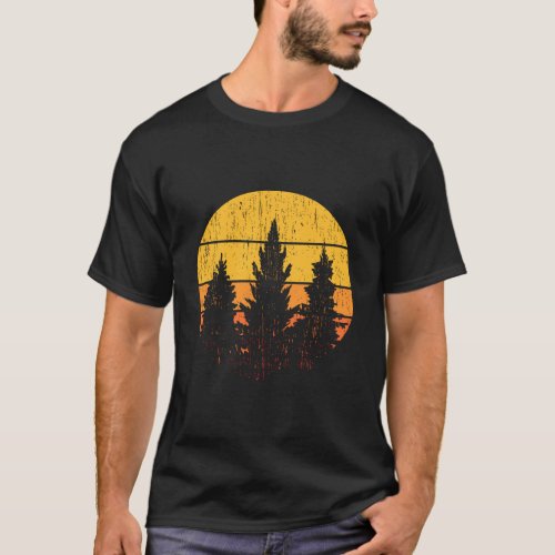 Retro Sun Pine Tree Minimalist Nature Lover Gift M T_Shirt