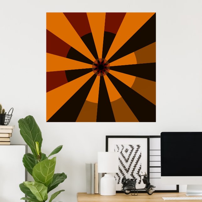 Retro Sun Rays Burst Sunset Black Orange Red Poster (Home Office)
