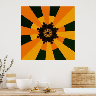 Retro Sun Rays Burst Sunset Black Orange Yellow Poster