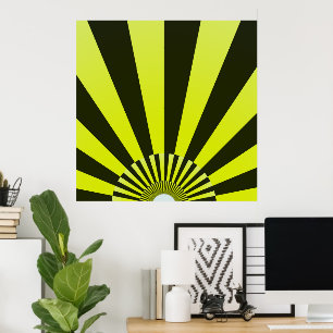 Retro Sun Rays Burst Sunset Black Yellow Poster