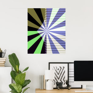 Retro Sun Rays Burst Sunset Blue White Green Poster