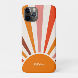 Retro Sun Rays Burst Sunset Orange Mid Century iPhone 11 Pro Case