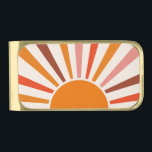 Retro Sun Rays Burst Sunset Orange Mid Century  Gold Finish Money Clip<br><div class="desc">Retro sun burst design in warm pink,  brown,  orange tones. Retro modern orange sunrays,  morning sunshine geometric abstract art.</div>