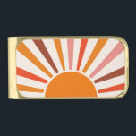 Retro Sun Rays Burst Sunset Orange Mid Century  Gold Finish Money Clip<br><div class="desc">Retro sun burst design in warm pink,  brown,  orange tones. Retro modern orange sunrays,  morning sunshine geometric abstract art.</div>