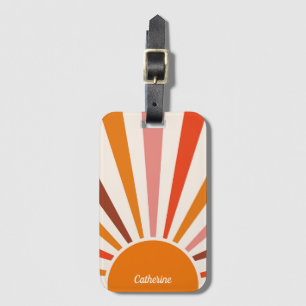 Retro Sun Rays Burst Sunset Orange Mid Century Luggage Tag